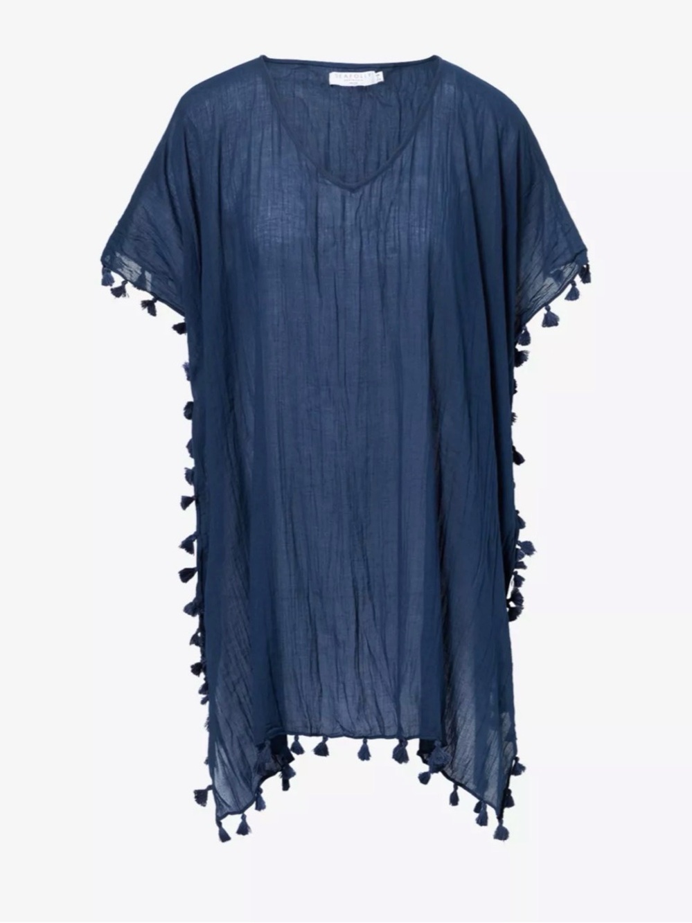 Seafolly Amnesia Cotton Tassel Fringed Swim Cover Up Navy Blue One Size - Picture 2 of 12